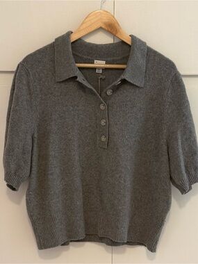 NWT A New Day Women's Gray Puff Sleeve Polo Sweater - Size XXL